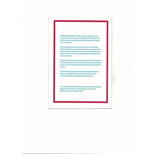 1977 Billericay Town v Sheffield FC FA Vase Final Football Programme