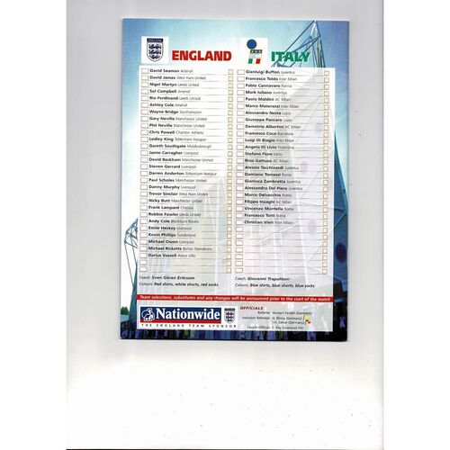 2002 England v Italy Football Programme