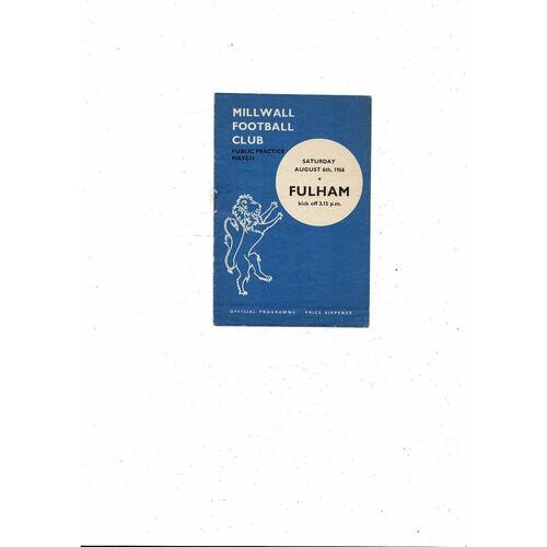 Millwall v Fulham Public Practice Match Football Programme 1966/67