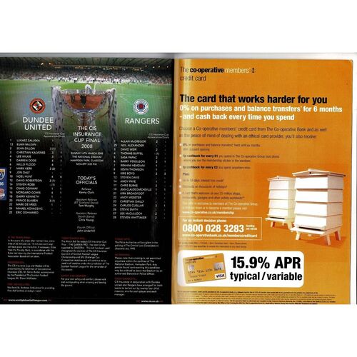 2008 Dundee United v Rangers Scottish League Cup Final Football Programme