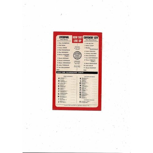 1976/77 Liverpool v Coventry City Football Programme