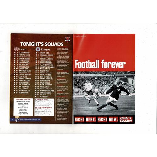 2002/03 Hearts v Rangers Scottish League Cup Semi Final Programme
