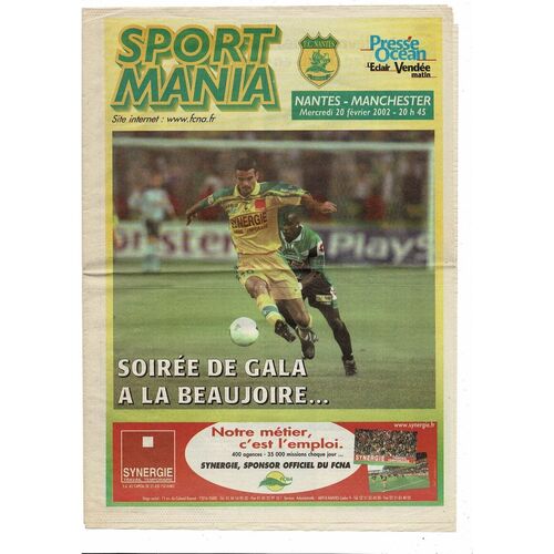 FC Nantes v Manchester United Champions League Newspaper Football Programme 2001/02