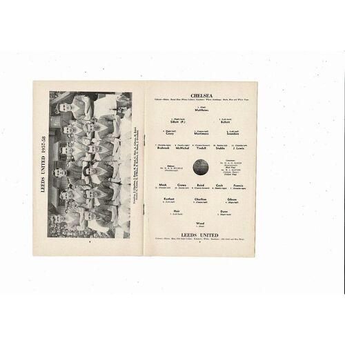 1957/58 Chelsea v Leeds United Football Programme