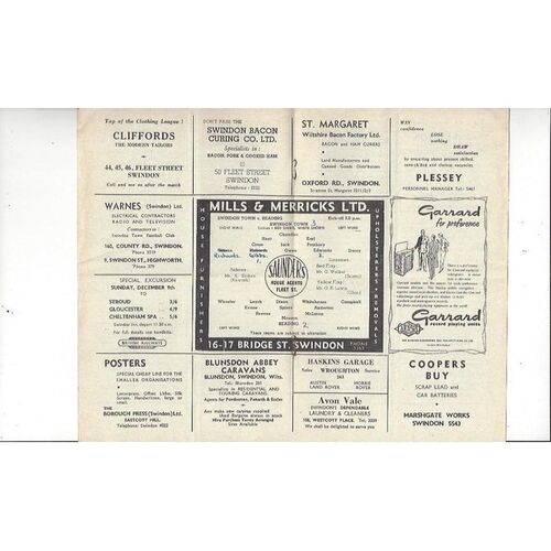 1956/57 Swindon Town v Reading Football Programme