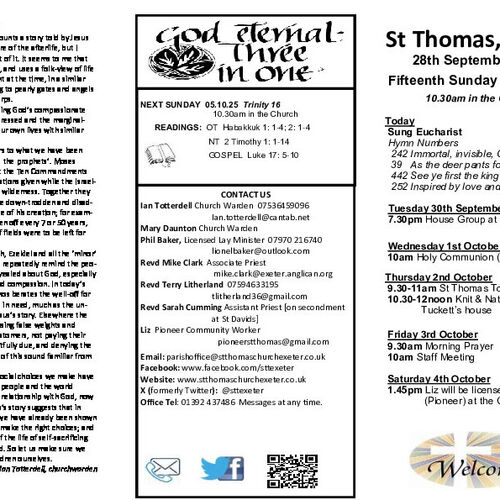 Pew Sheet | The Parish of St Thomas, Exeter