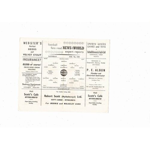 1958/59 Halifax Town v Brentford Football Programme