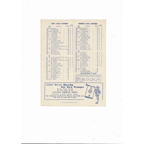 1955/56 Leyton Orient v Torquay United Football Programme