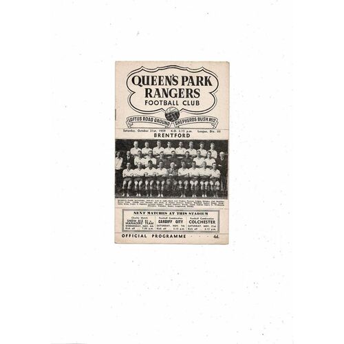 1959/60 Queens Park Rangers v Brentford Football Programme
