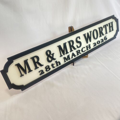 Contemporary Mr & Mrs Wedding Street Sign – 3D Wooden Plaque