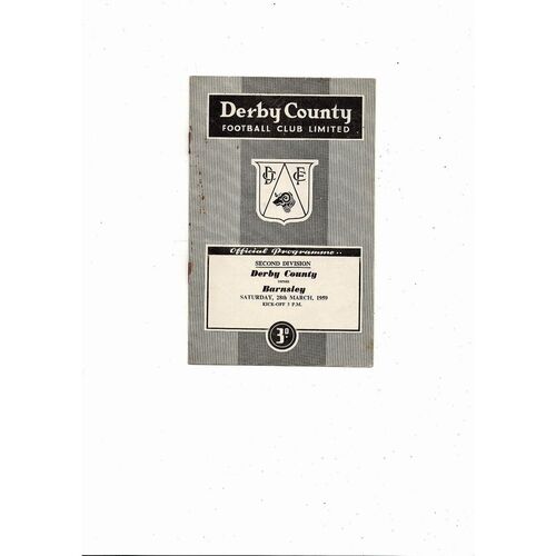 1958/59 Derby County v Barnsley Football Programme