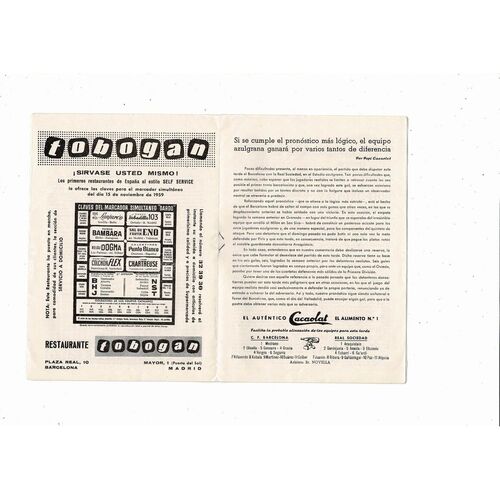 1959/60 Barcelona v Real Sociedad La Liga Football Programme