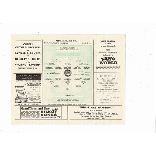 1956/57 Charlton Athletic v Arsenal Football Programme. Auto'd by Holton Arsenal