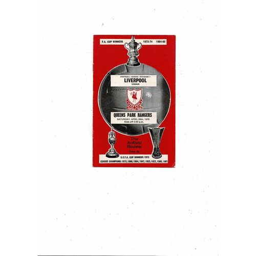 1974/75 Liverpool v Queens Park Rangers Football Programme