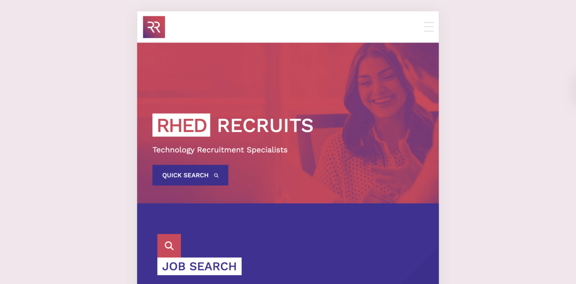 A responsive webfactory website displayed on tablet view with hamburger navigation