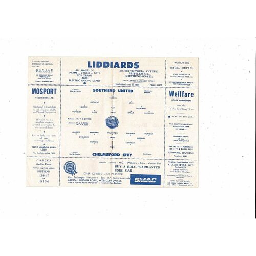 1966/67 Southend United v Chelmsford Essex Professional Cup Final Programme