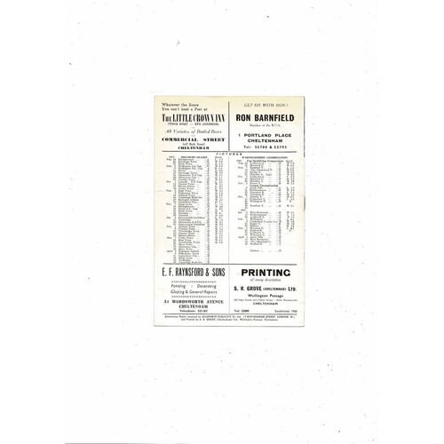 1963/64 Cheltenham Town v Gloucester City Southern League Football Programme