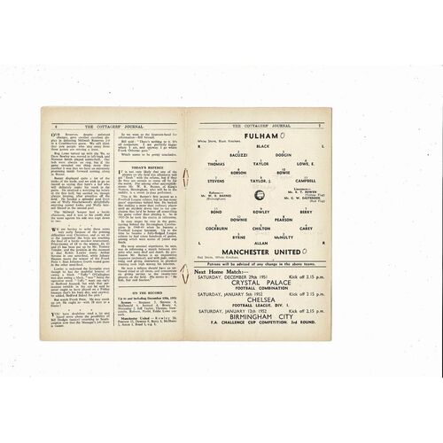 1951/52 Fulham v Manchester United Football Programme
