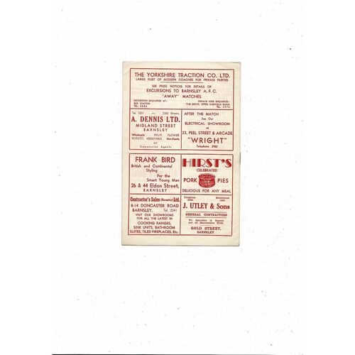 1958/59 Barnsley v Bristol Rovers Football Programme