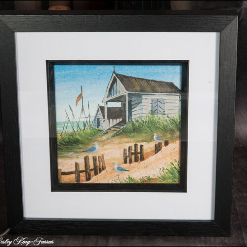 Handmade Decoupage Beach Hut & Seagulls Wall Art