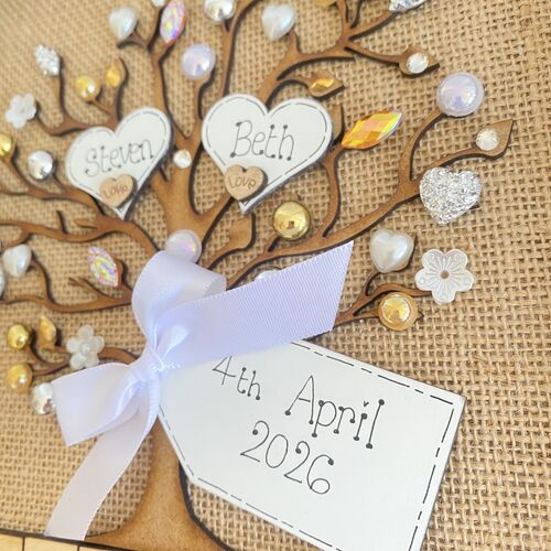 Rustic Personalised Engagement Frame – Hessian Tree of Life with Names & Date