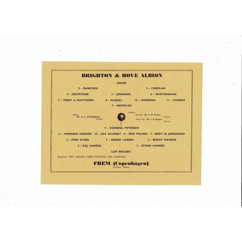 Brighton v Frem Friendly Football Programme 1960/61