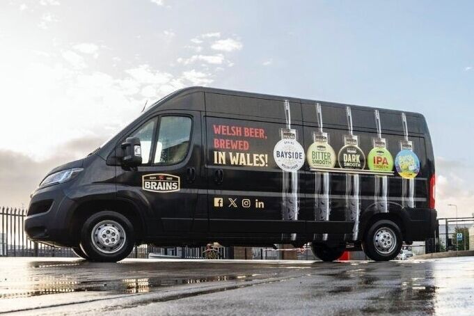 SA Brains advertising marketing campaign vehicle wrap on a Peugeot Boxer van.