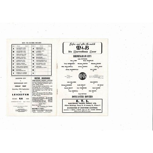 1962/63 Birmingham City v Doncaster Rovers Football Programme