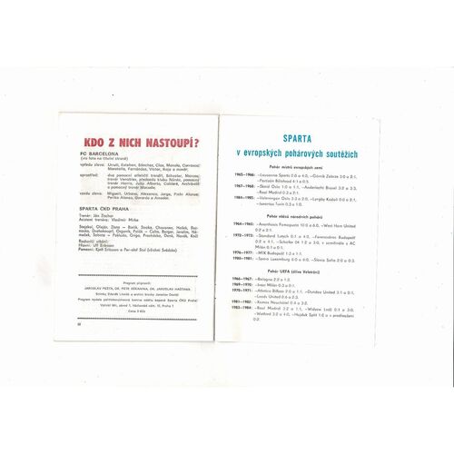 Sparta Prague v Barcelona European Cup Football Programme 1985/86