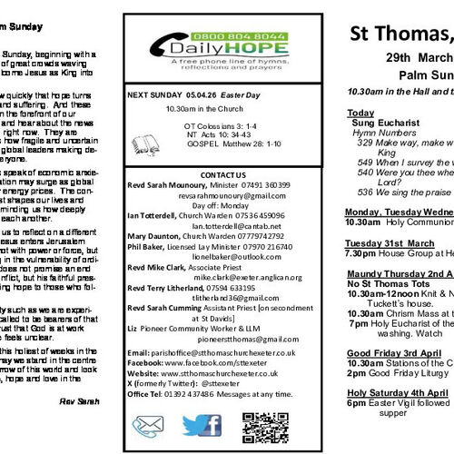 Pew Sheet | The Parish of St Thomas, Exeter