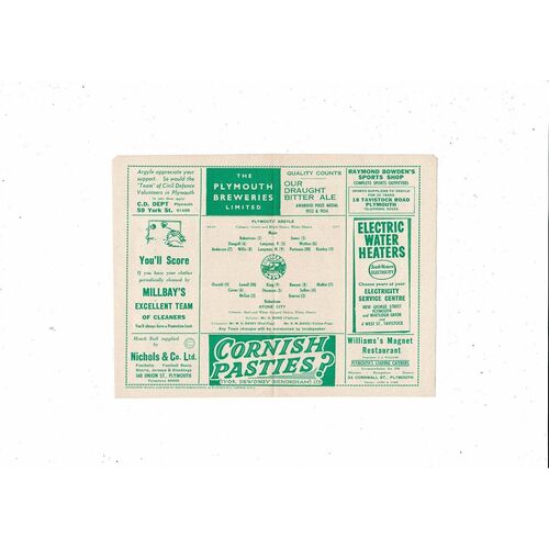 1955/56 Plymouth Argyle v Stoke City Football Programme