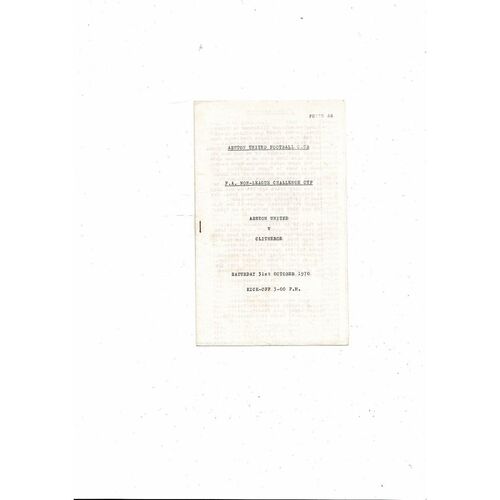 1970/71 Ashton United v Clitheroe Non League Challenge Cup Football Programme