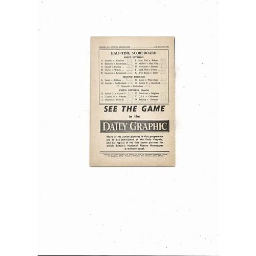 1952/53 Chelsea v Aston Villa Football Programme