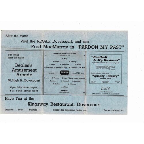 1946/47 Harwich & Parkeston v Barking FA Cup Football Programme