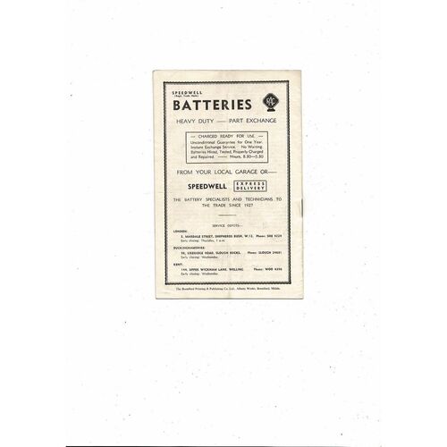 Brentford v Queens Park Rangers Friendly Football Programme 1956/57