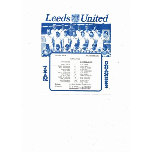 Leeds United v Blackburn Rovers Central League Football Programme 1980/81
