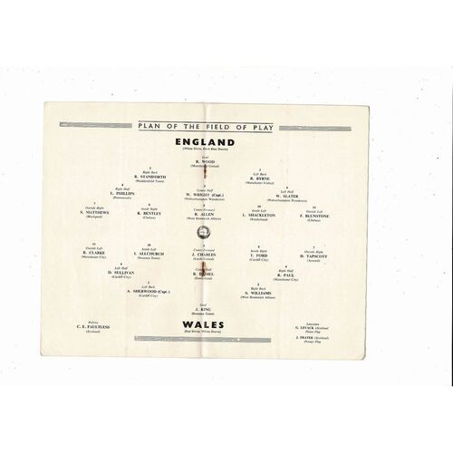 1954 England v Wales Football Programme