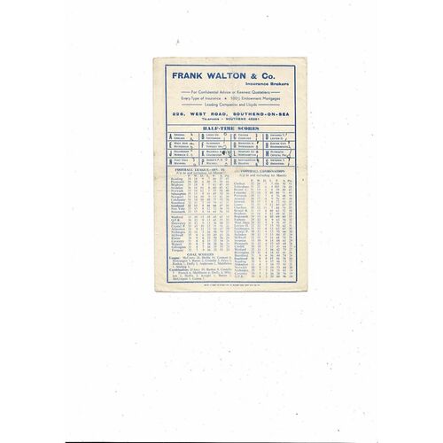 1957/58 Southend United v Coventry City Football Programme