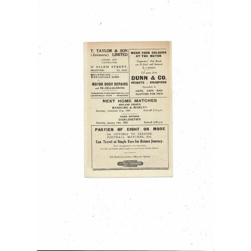 1949/50 Bradford City v Chester Football Programme + small Press cutting
