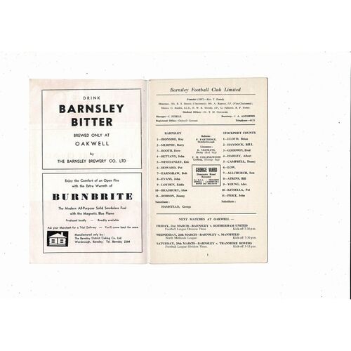 1968/69 Barnsley v Stockport County Football Programme. March