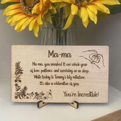 Personalised Mum Keepsake – Engraved 1st Birthday Milestone Gift | SeLntimental Plaque for New Mums