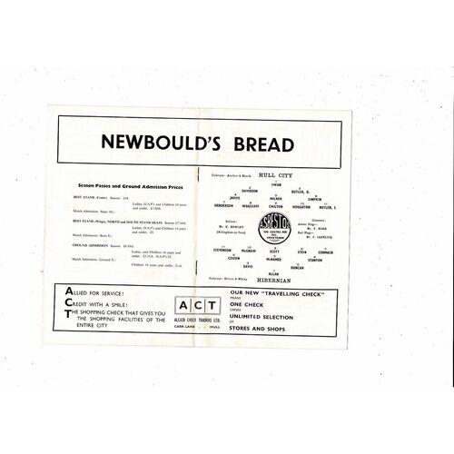 Hull City v Hibernian Friendly Football Programme 1966/67