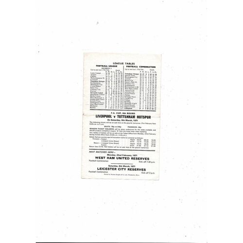 Tottenham Hotspur v Gillingham Football Combination Programme 1970/71