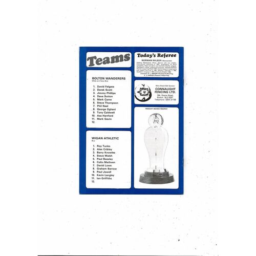 Bolton Wanderers v Wigan Athletic Freight Rover Throphy Northern Final 1985/86