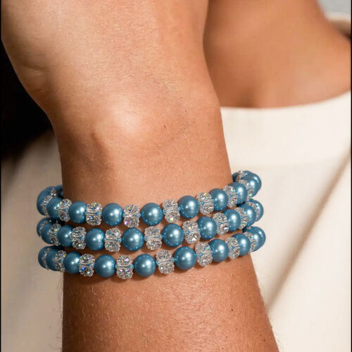 Memory Wire Bracelet with Crystal Pearls & Aurora Borealis Crystals