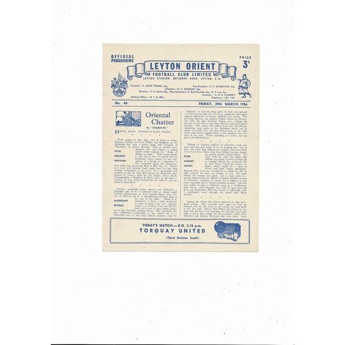 1955/56 Leyton Orient v Torquay United Football Programme