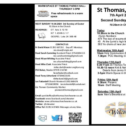 Pew Sheet | The Parish of St Thomas, Exeter