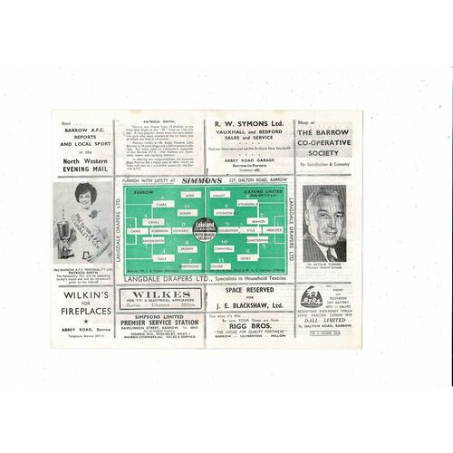 1962/63 Barrow v Oxford United Football Programme