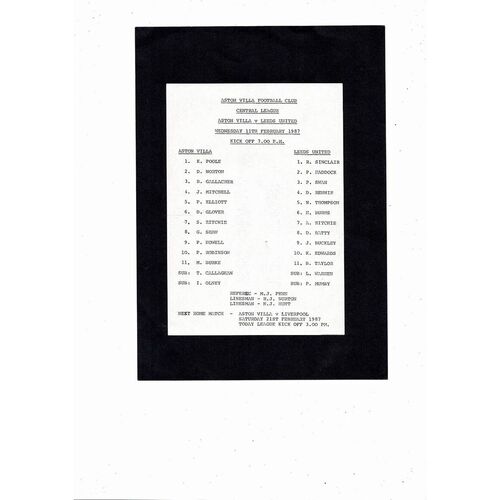 Aston Villa v Leeds United Central League Football Programme 1986/87