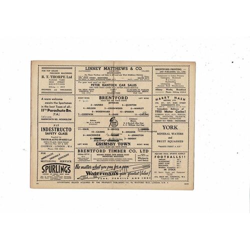 1949/50 Brentford v Grimsby Town Football Programme